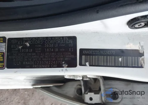 2007 Kia Rio Sx z USA, uszkodzony, nr VIN KNADE123576224370